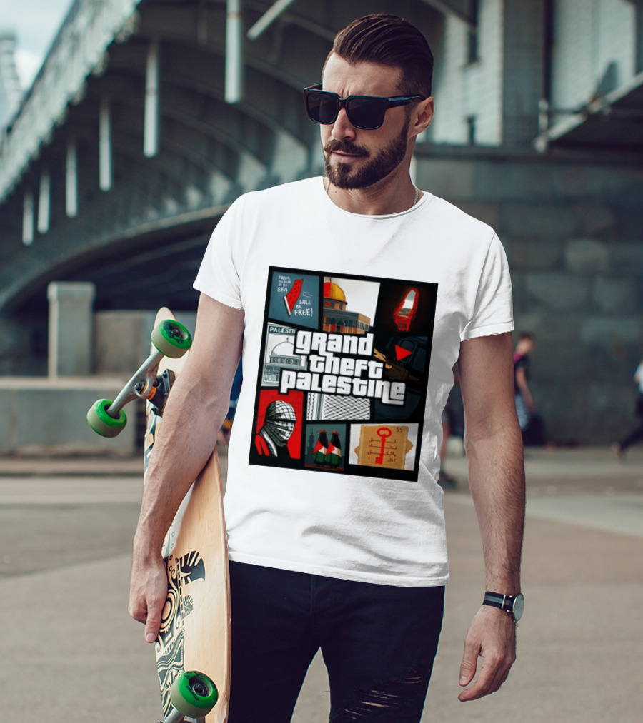 Grand Theft Palestine Dome Of The Rock Sea To Sea Free Palestine RPG Key 55 Flag Cover T-Shirt