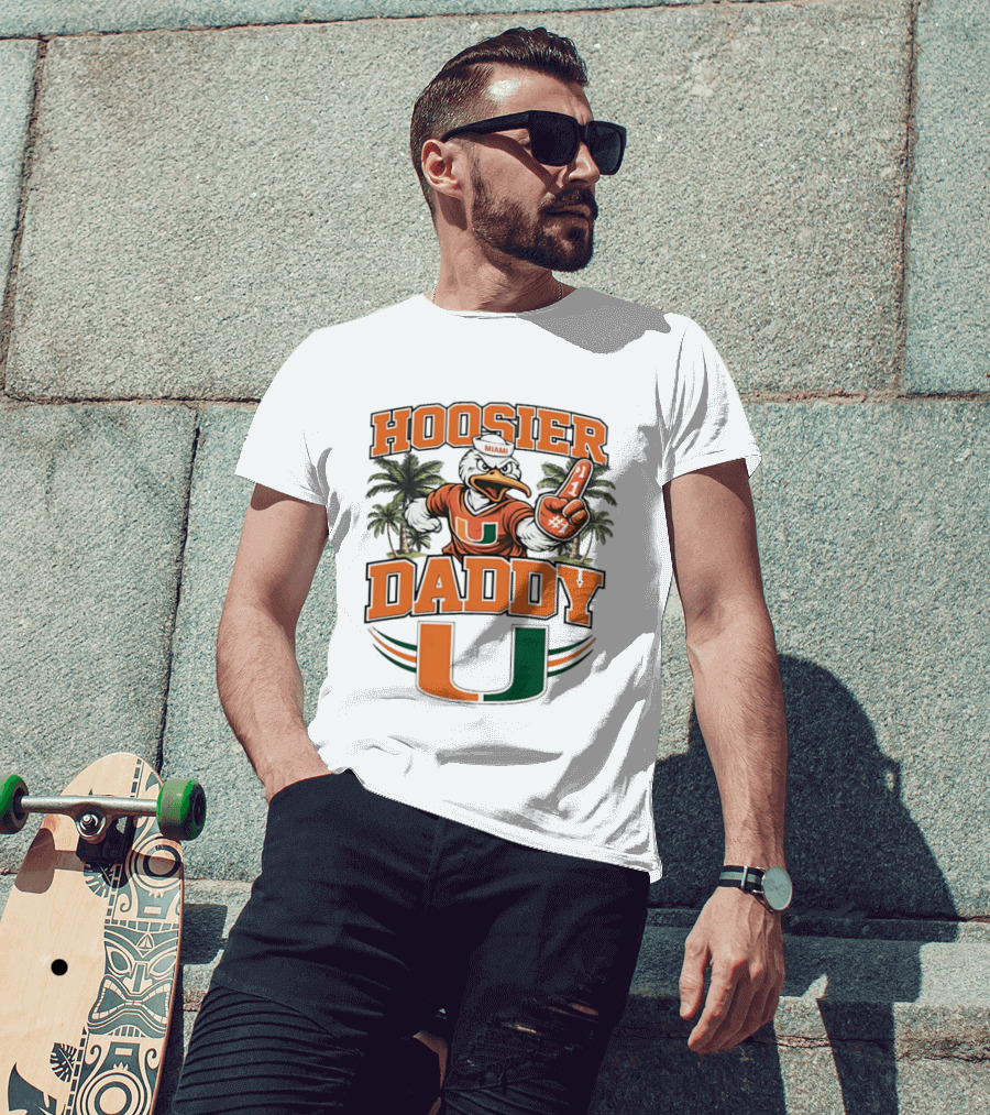 Miami Hurricanes Hoosier Daddy Sebastian The Ibis Number One Fan Palm Trees T-Shirt