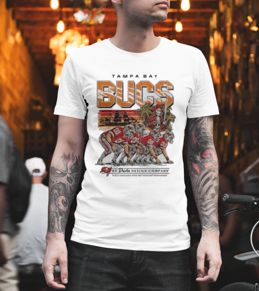 Tampa Bay Bucs Pirate Skeleton Football Team And Ship By Davis Design Company T-Shirt