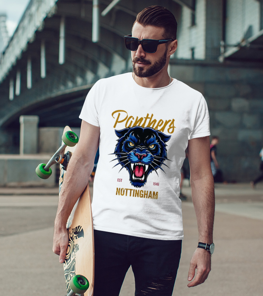 Panthers Nottingham Est 1946 Fierce Blue Panther Face Sports Team T-Shirt