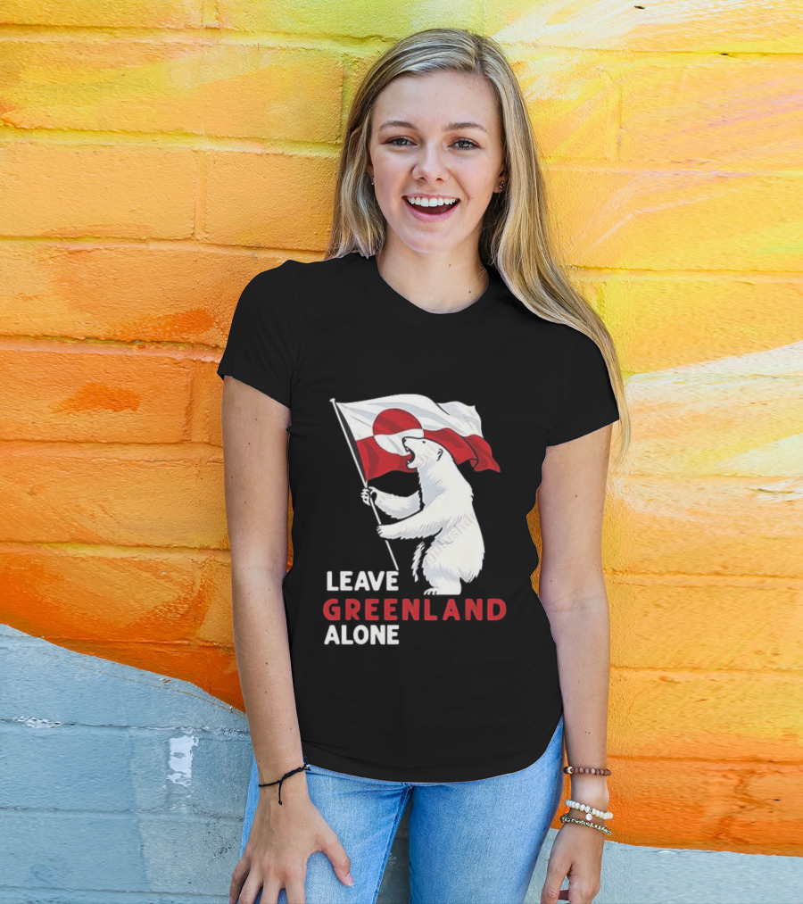 Leave Greenland Alone Polar Bear Holding Flag T-Shirt