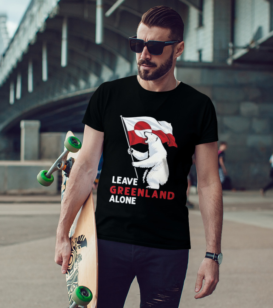 Leave Greenland Alone Polar Bear Holding Flag T-Shirt