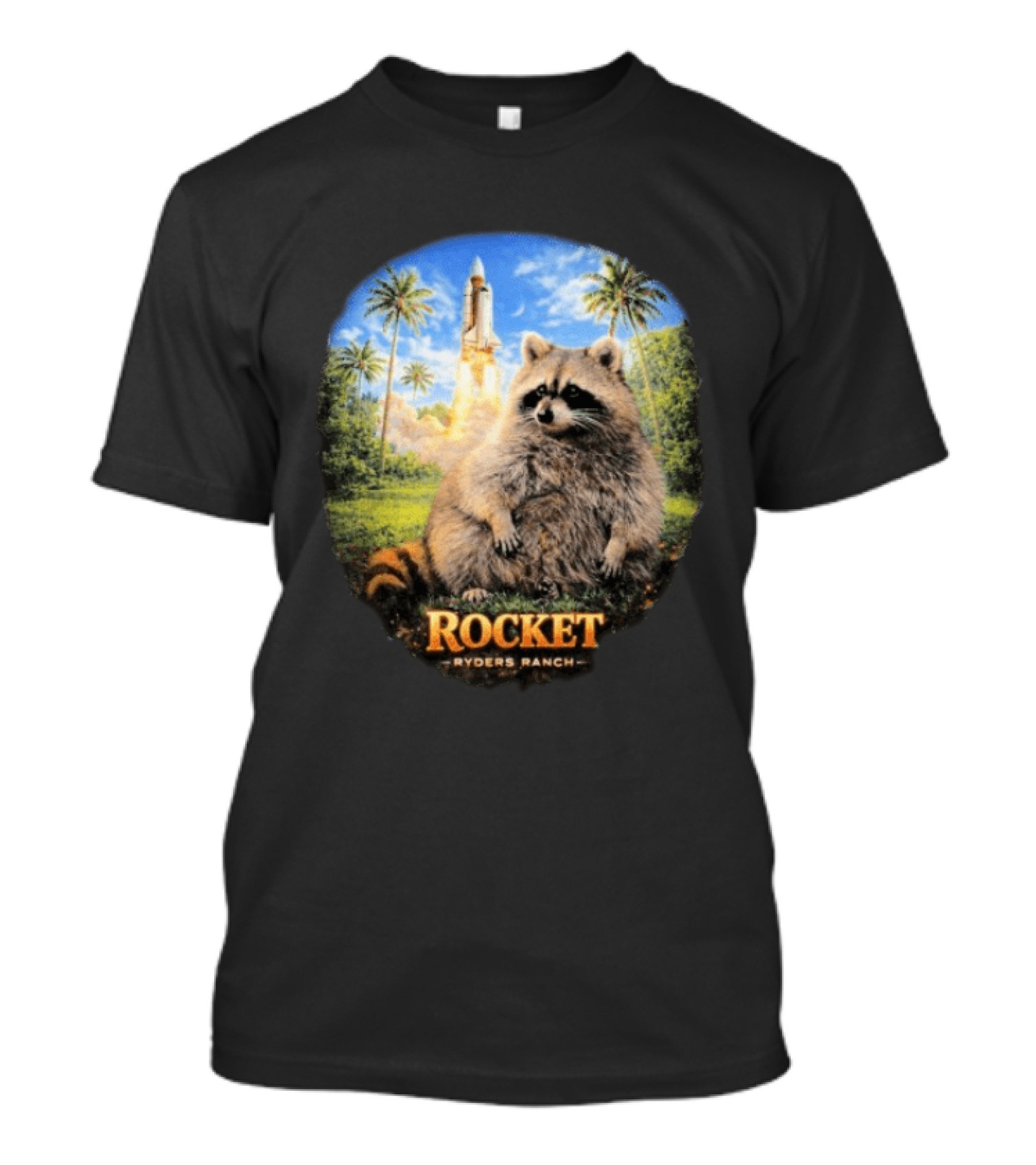 Rocket Raccoon Space Launch Tylernolantattoos Ryders Ranch T-Shirt