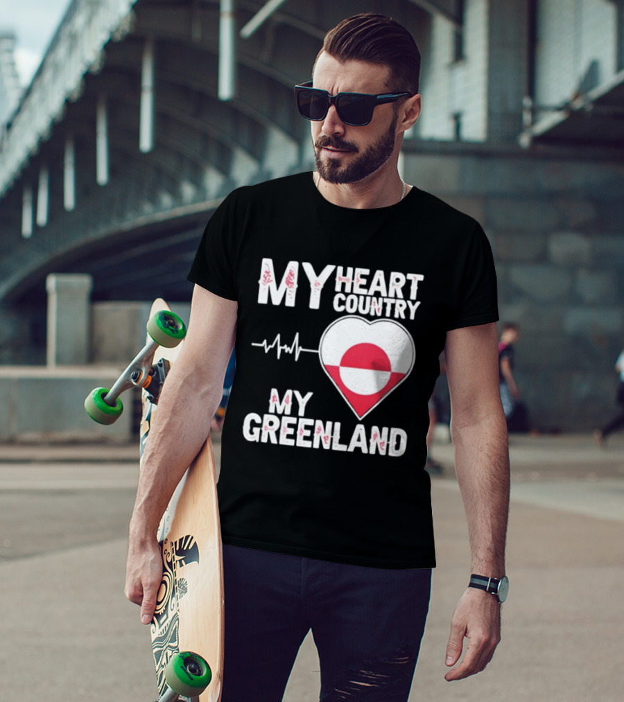 My Heart Country Heartbeat My Greenland Flag Love T-Shirt