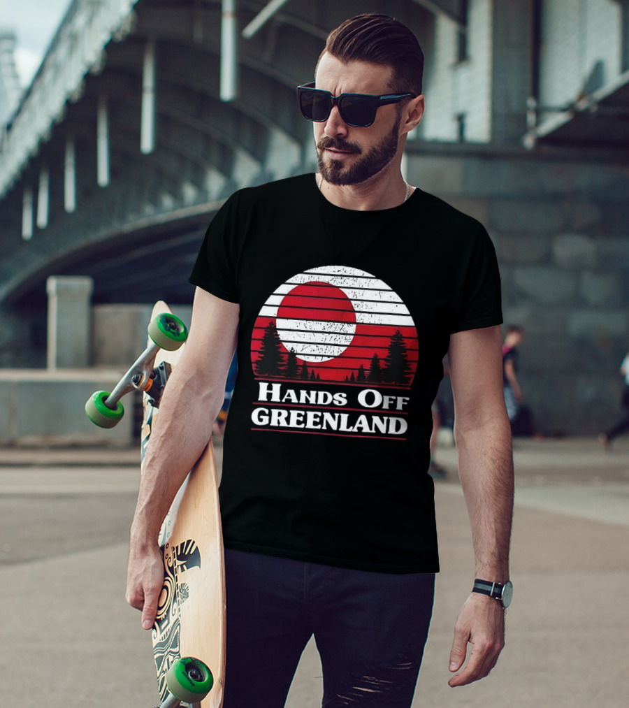 Hands Off Greenland Red And White Retro Pine Trees T-Shirt