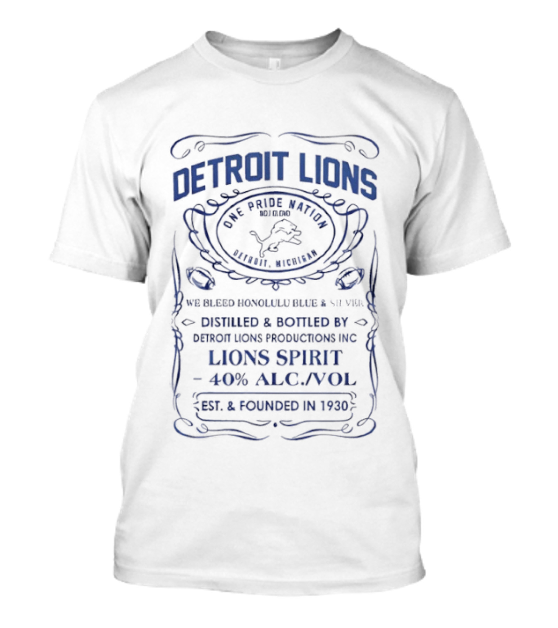 Detroit Lions Spirit Whiskey Label 1907 Trademark Lion's Pride T-Shirt