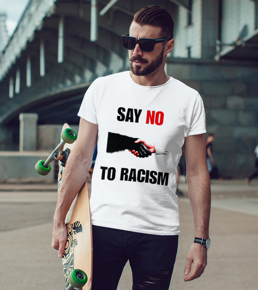 Say No To Racism Bigfoot Human Handshake Equality Message T-Shirt
