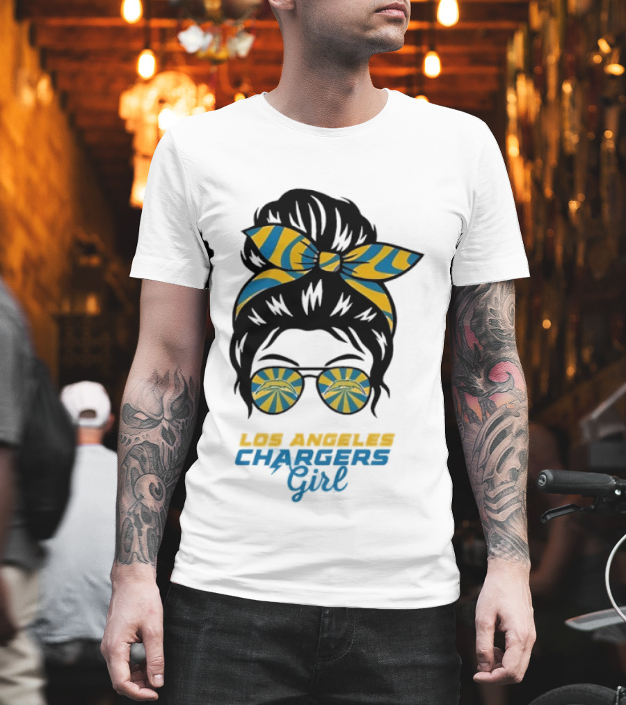 Messy Bun Glasses Los Angeles Chargers Girl T-Shirt