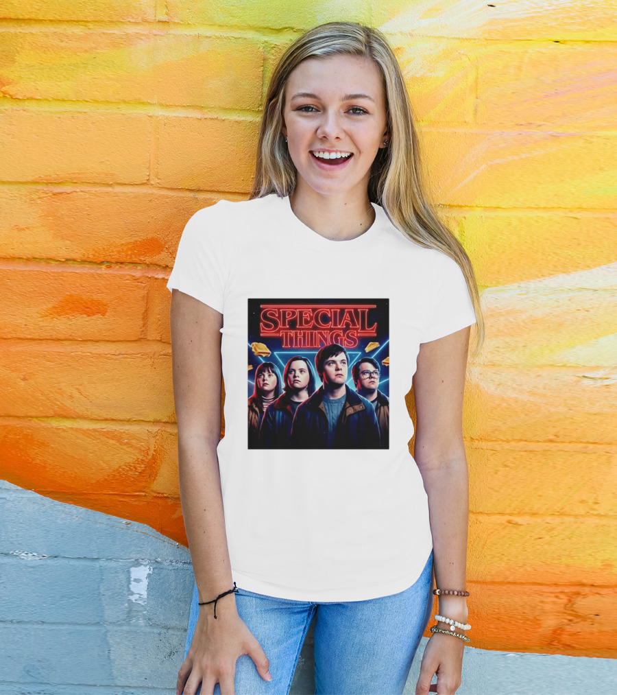 SPECIAL THINGS Retro 80s Neon Style Adventure Mystery Series T-Shirt