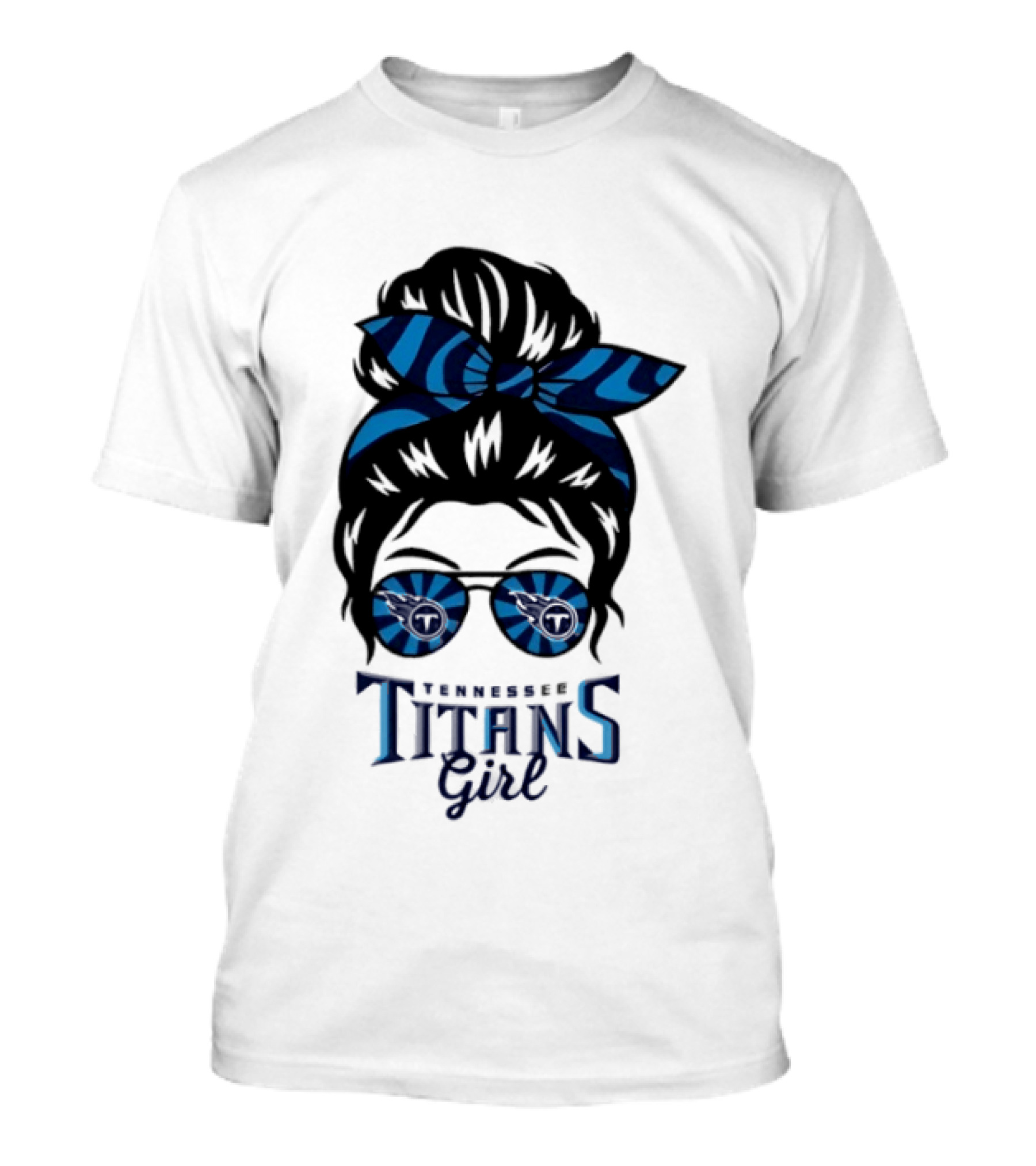 Tennessee Titans Girl Messy Bun Glasses Bow T-Shirt