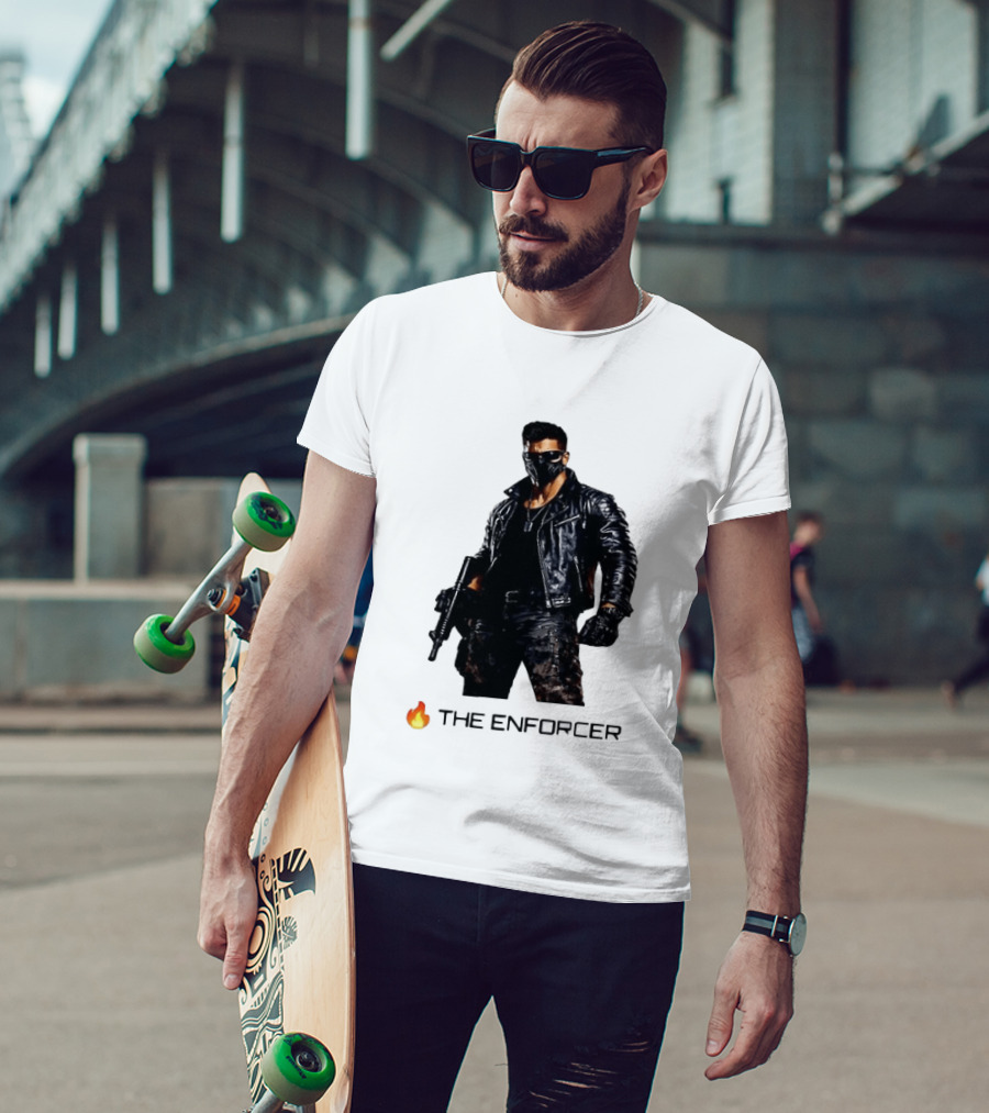 The Enforcer Leather Jacket Warrior With Mask And Fire T-Shirt