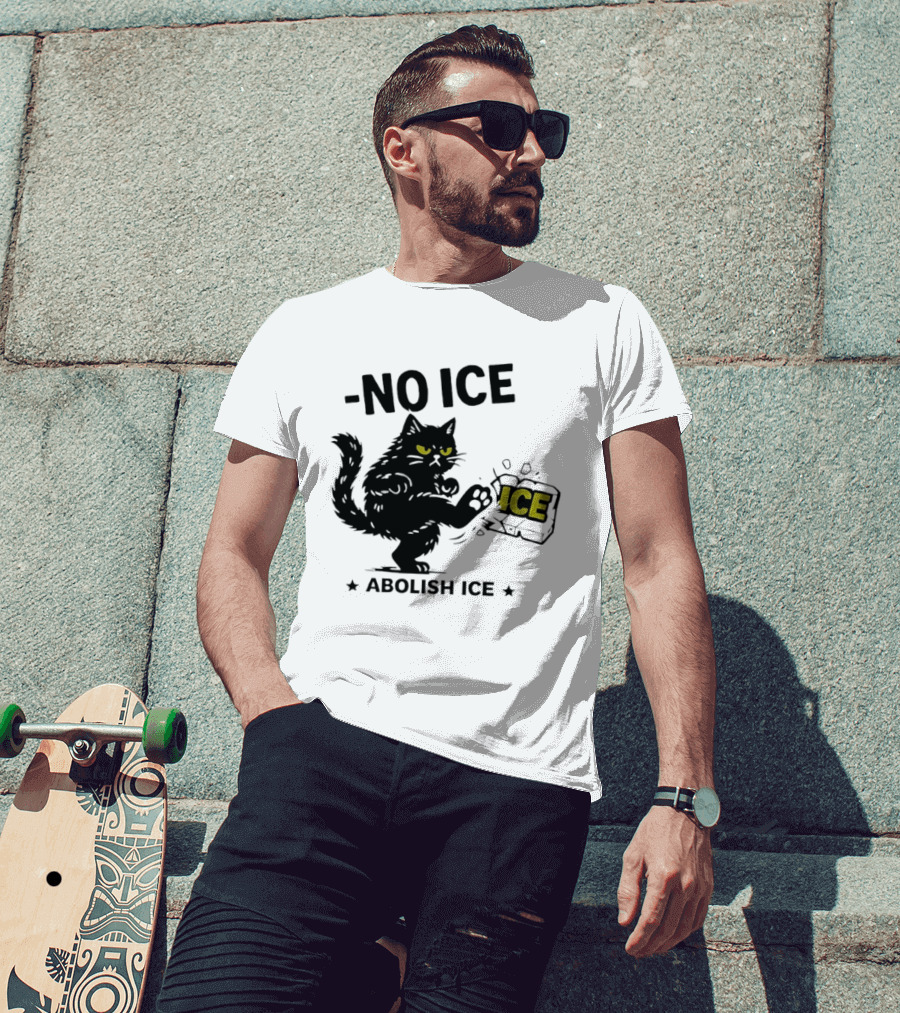 Black Cat No Ice Abolish ICE T-Shirt
