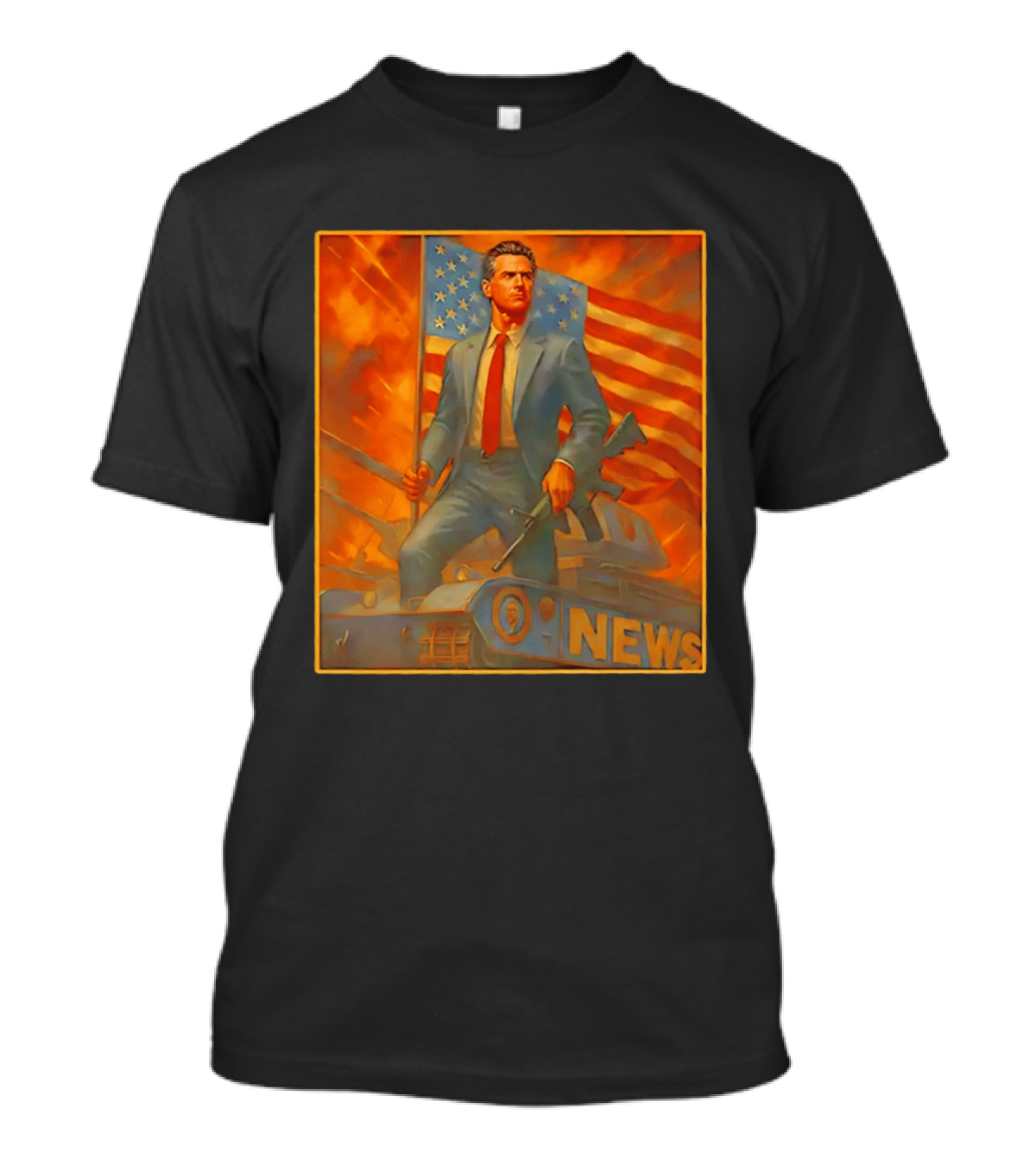 Gavin Newsome Tank Patriotic Flag Rifle News Scene T-Shirt
