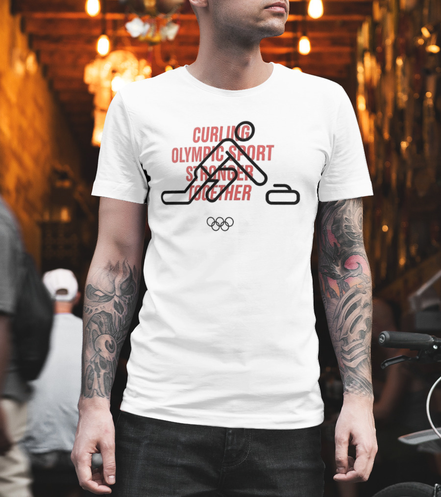 Curling Olympic Sport Stronger Together Iconic Rings T-Shirt