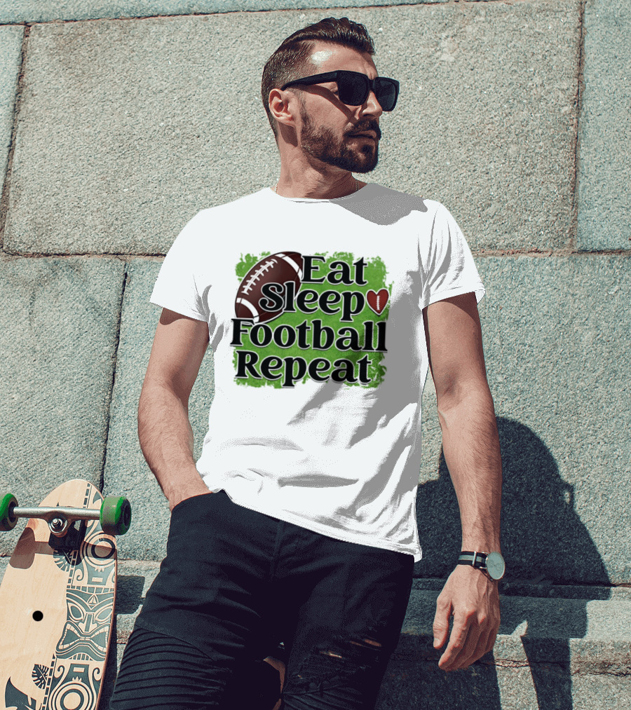 Eat Sleep Football Repeat Heart Football T-Shirt