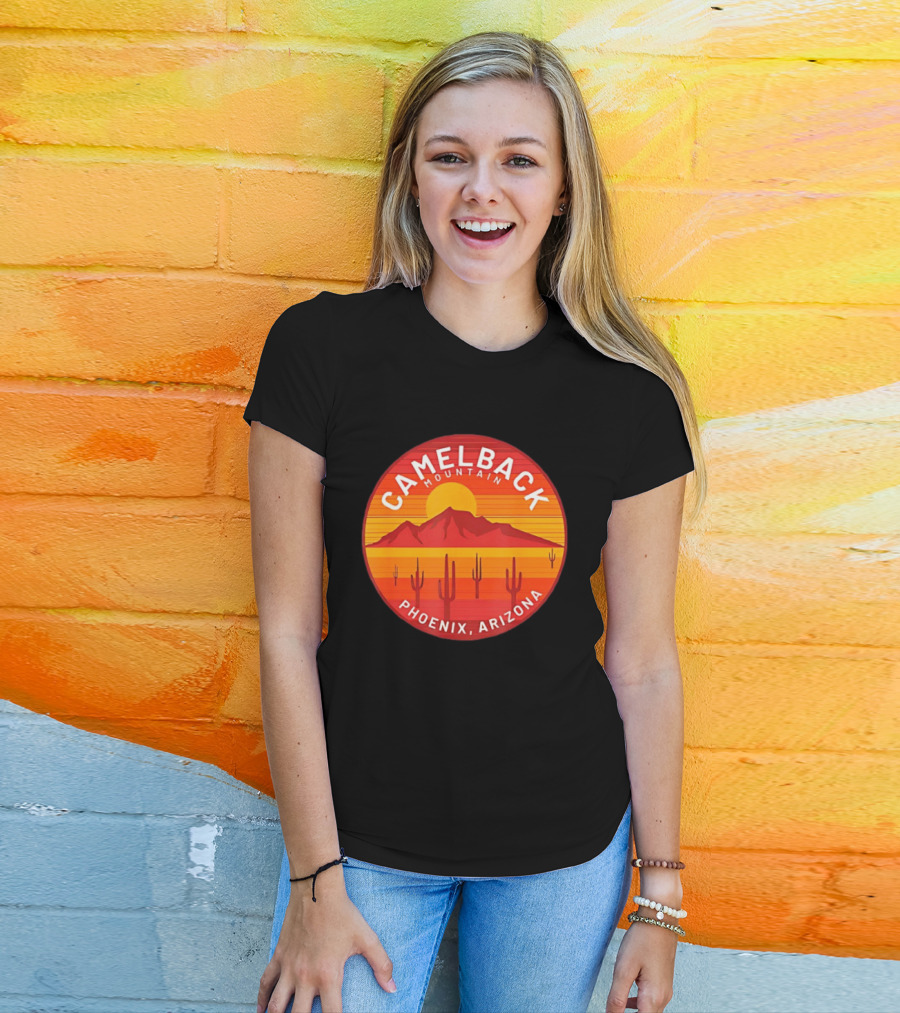 Camelback Mountain Phoenix Arizona Sunset Cactus Desert Hiking T-Shirt