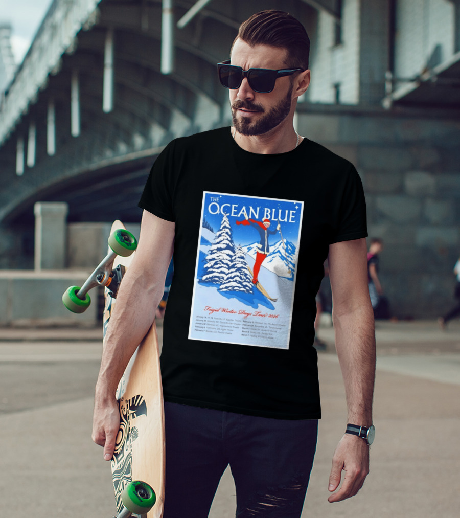 The Ocean Blue Frigid Winter Days Tour 2026 With Skiing Santa And Show Dates T-Shirt