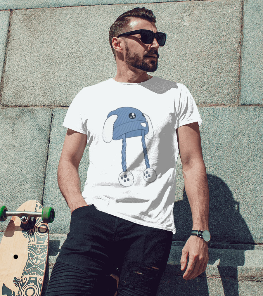 Anti Ice Chinga La Migra Blue Bunny Hat Fluffy Ears Paw Pom Collection T-Shirt