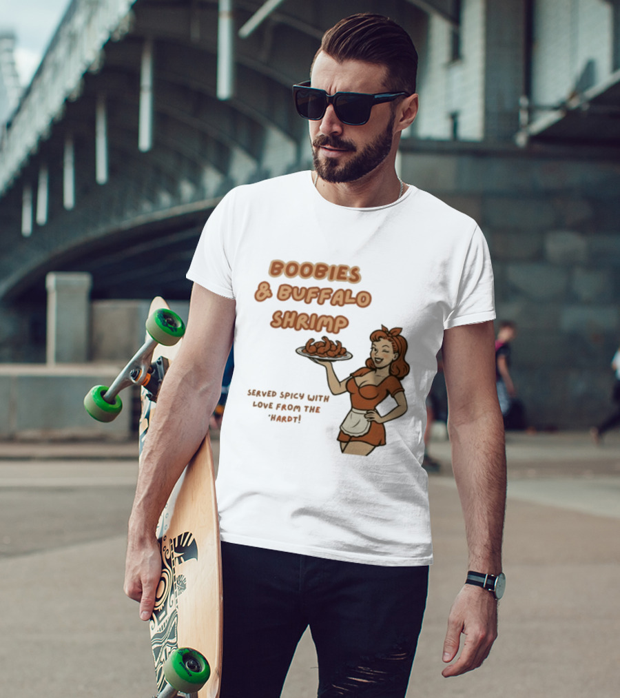 Boobies & Buffalo Shrimp Served Spicy With Love From The Hardt Retro Waitress T-Shirt