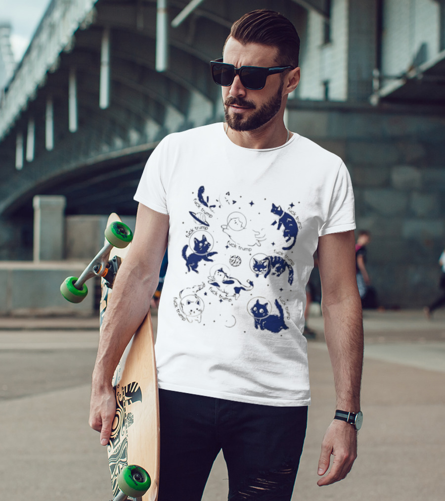 Subtle FDT Cats In Space Stars Orbit And Floating Shapes T-Shirt