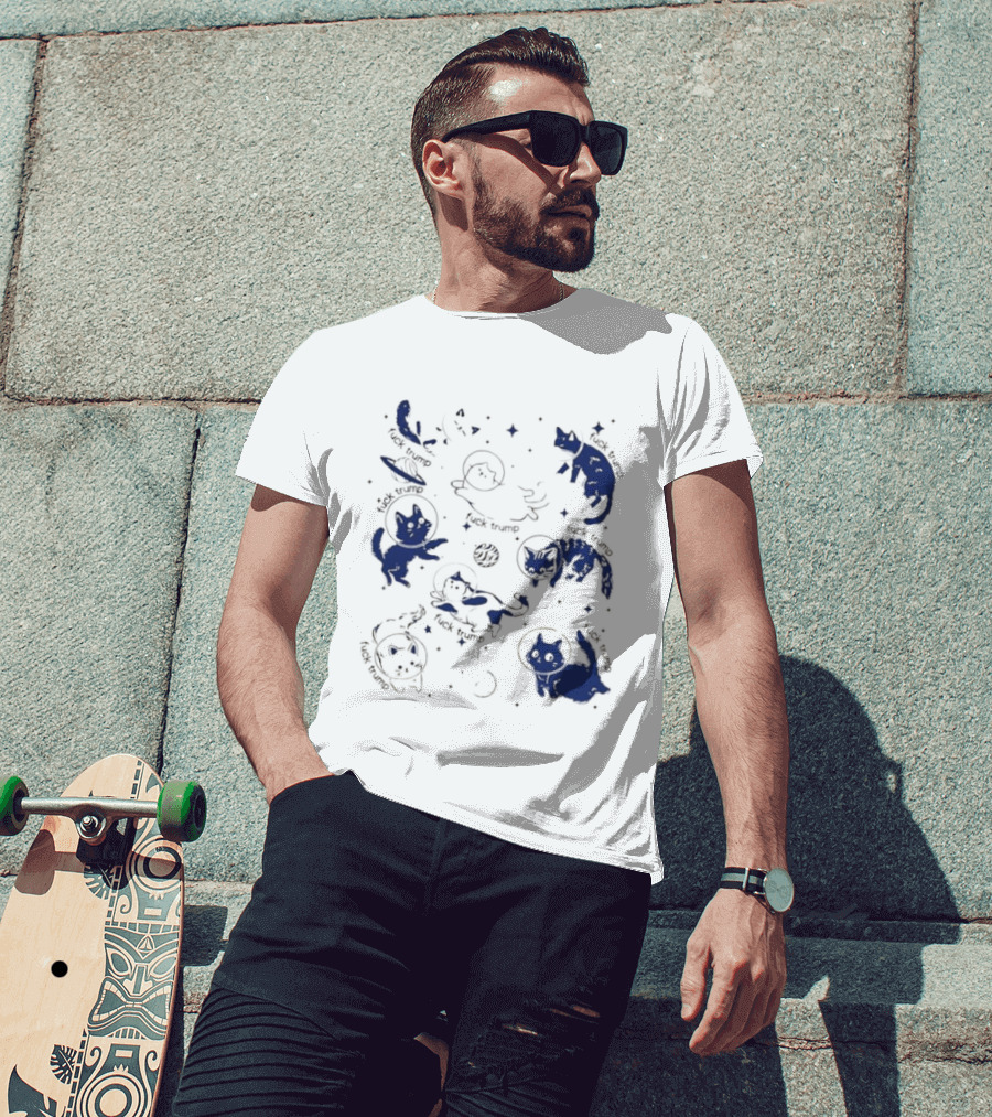 Subtle FDT Cats In Space Stars Orbit And Floating Shapes T-Shirt