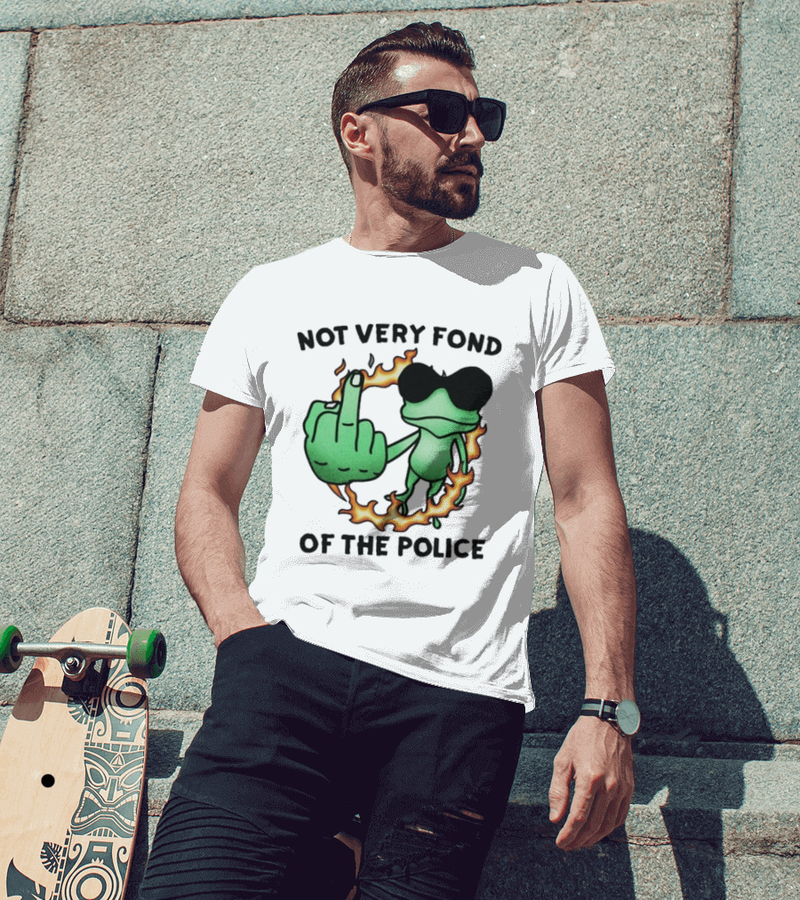 Not Very Fond Of The Police Frog Middle Finger Flame Glasses T-Shirt