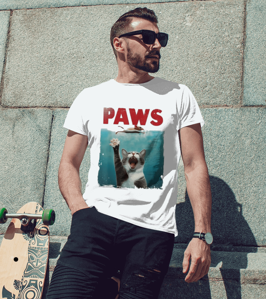 Paws Cat Chasing Mouse Playful Kitten Humor T-Shirt