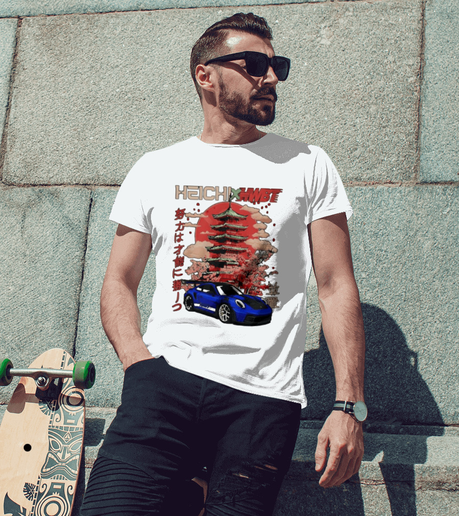 Haichi HWBT 2025 Pagoda Blue Sports Car Red Sun Japanese T-Shirt