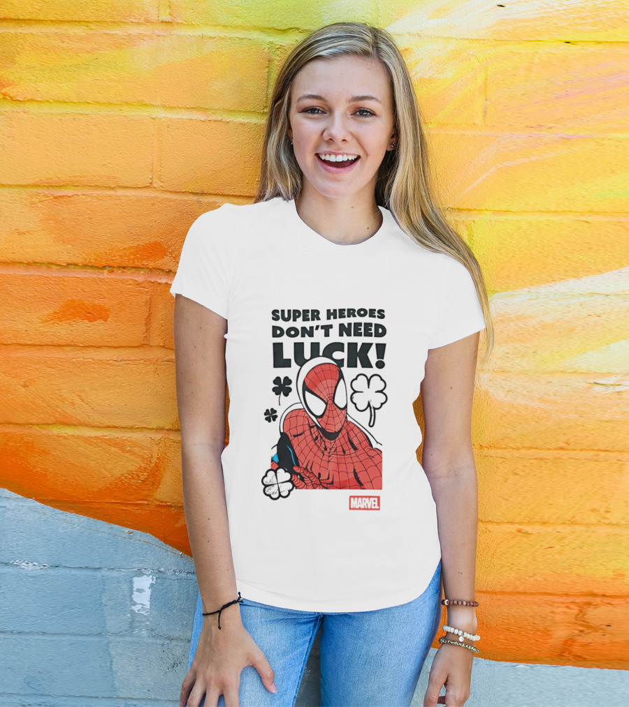 Marvel Spider Man Super Heroes Don't Need Luck T-Shirt