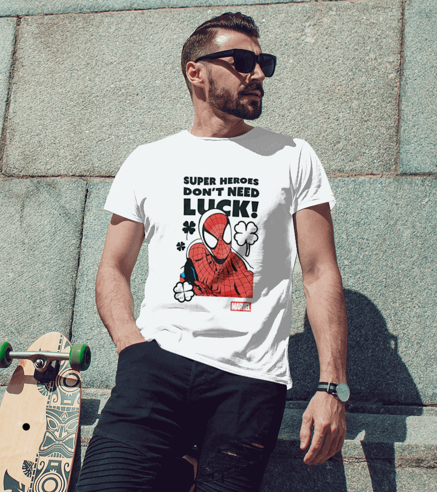 Marvel Spider Man Super Heroes Don't Need Luck T-Shirt