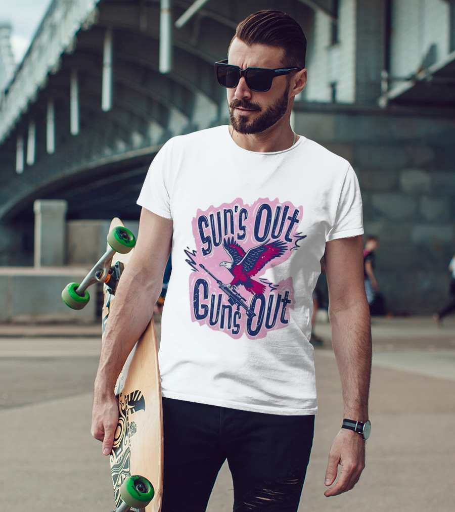 Sun's Out Guns Out Bald Eagle Holding Rifle T-Shirt