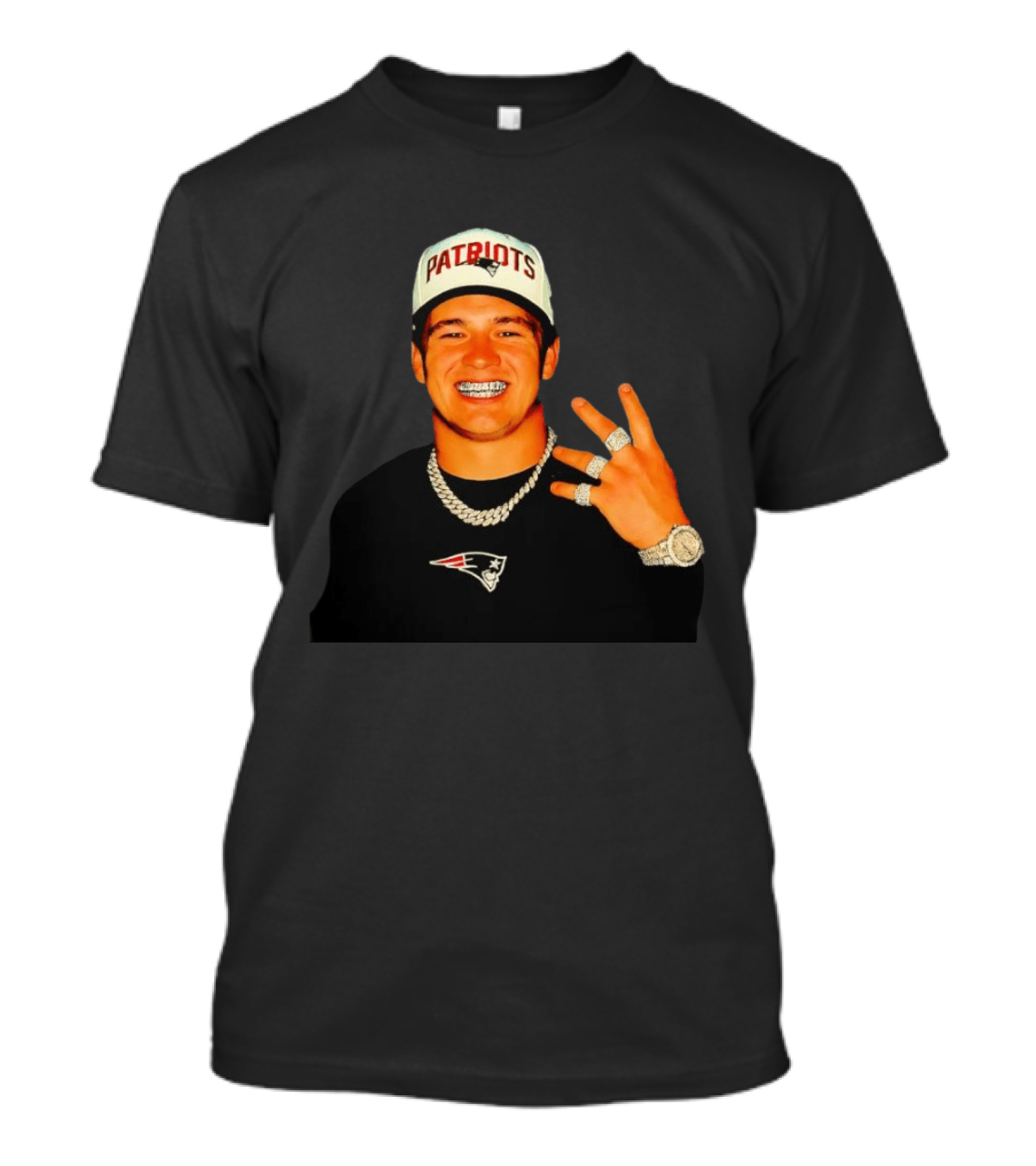 Drake Maye Patriots Ring Collection With New England Patriots Hat And Jewelry T-Shirt