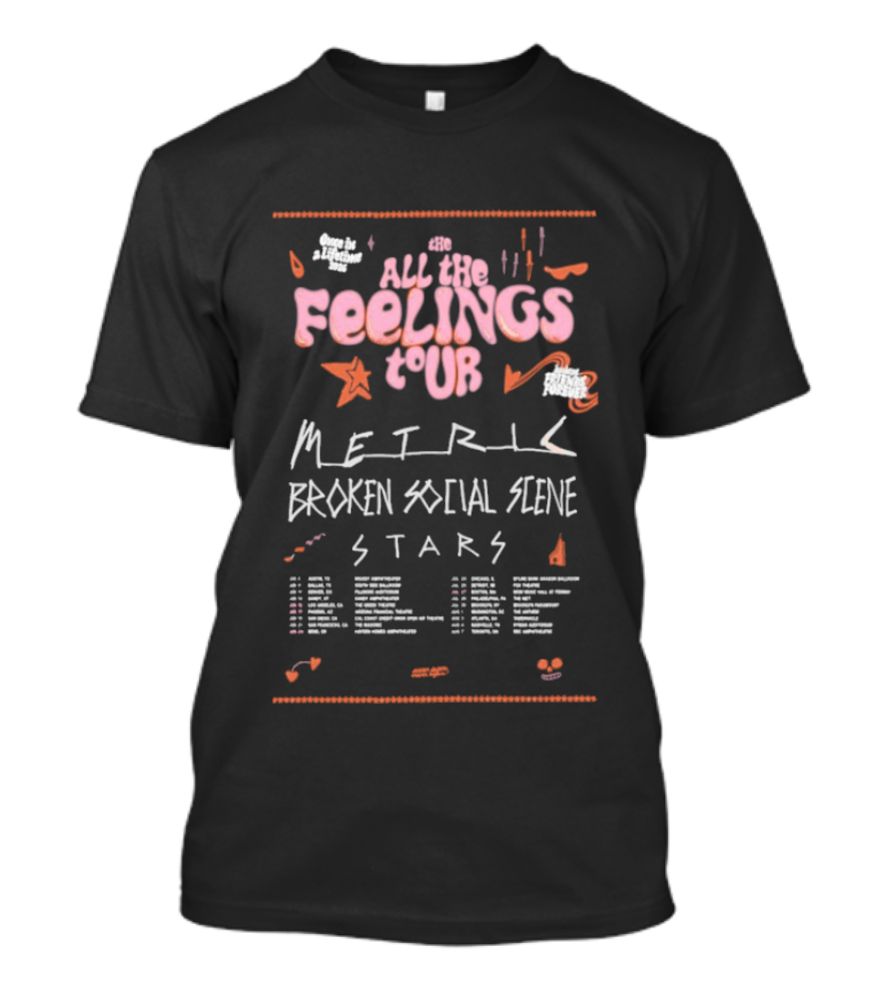 All The Feelings Tour 2026 Metric Broken Social Scene Stars Dates T-Shirt