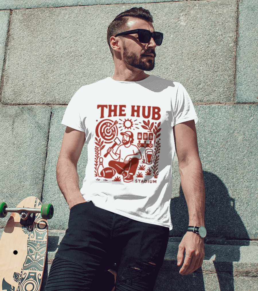 The Hub Stadium Archery Axe Throwing Brewery Activities T-Shirt