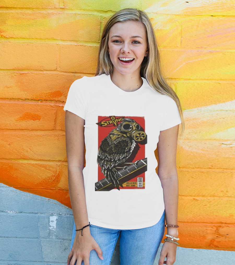 Strung Out Feb 8 2026 Bogota Colombia Bird Gas Mask Concept Concert Tour T-Shirt