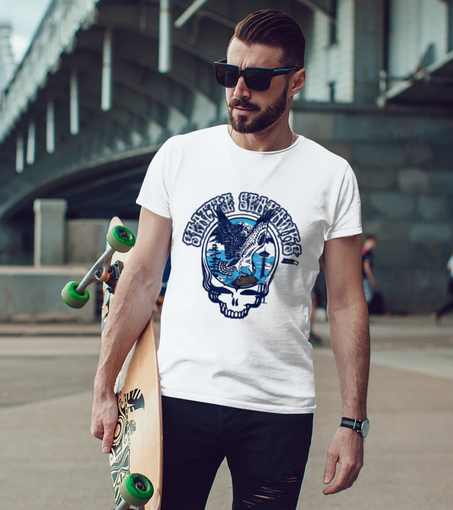 Seattle Seahawks Grateful Dead Skull Art Collaboration T-Shirt