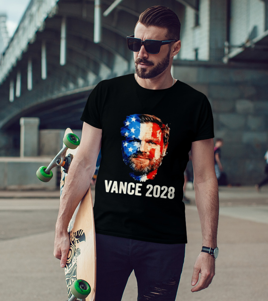 Vance 2028 US Flag Face Patriotic Election Campaign T-Shirt