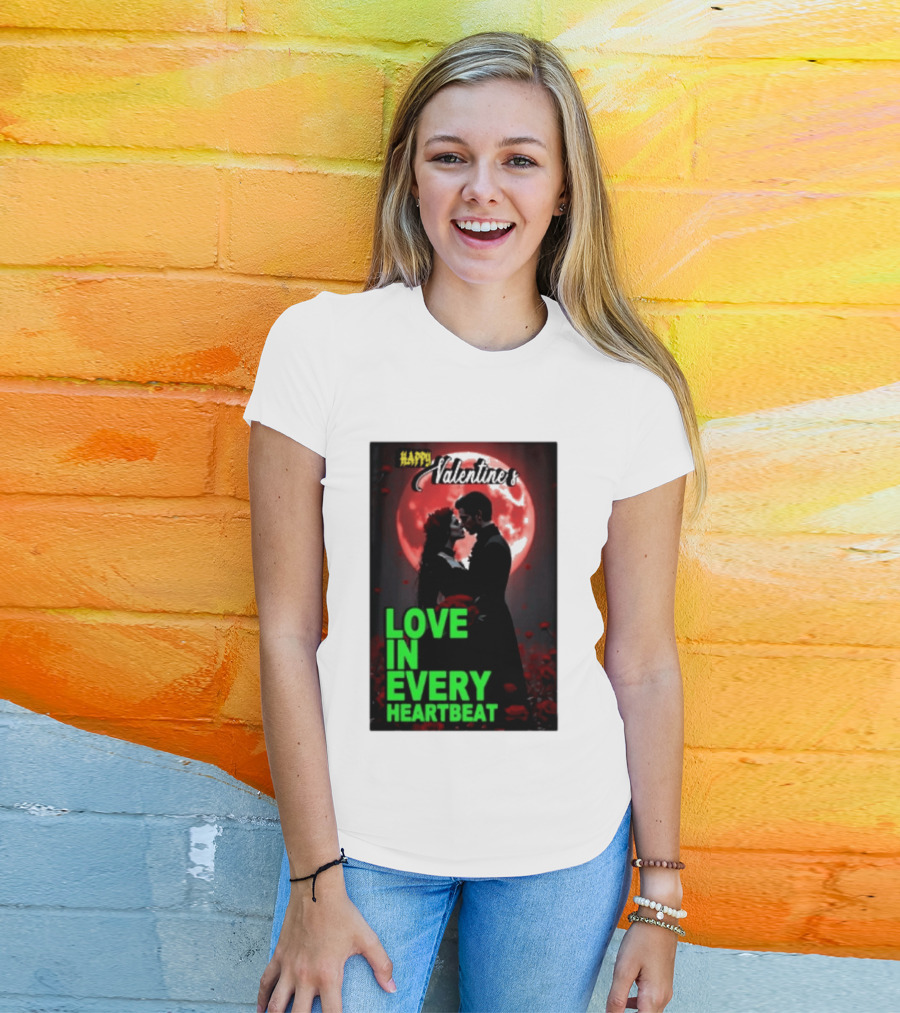 Happy Valentine's Love In Every Heartbeat Romantic Moonlight T-Shirt