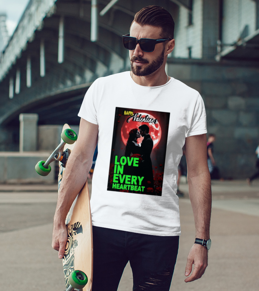 Happy Valentine's Love In Every Heartbeat Romantic Moonlight T-Shirt