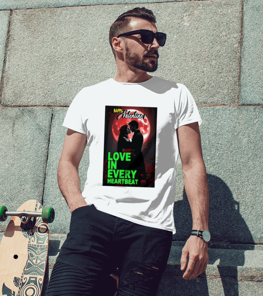 Happy Valentine's Love In Every Heartbeat Romantic Moonlight T-Shirt