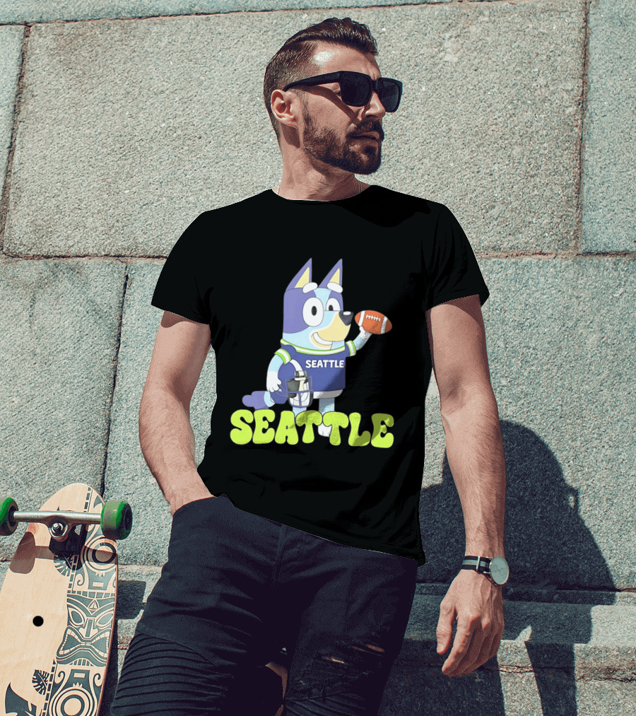 Bluey Seattle Football Cartoon 2026 Seahawks Fan Gear T-Shirt