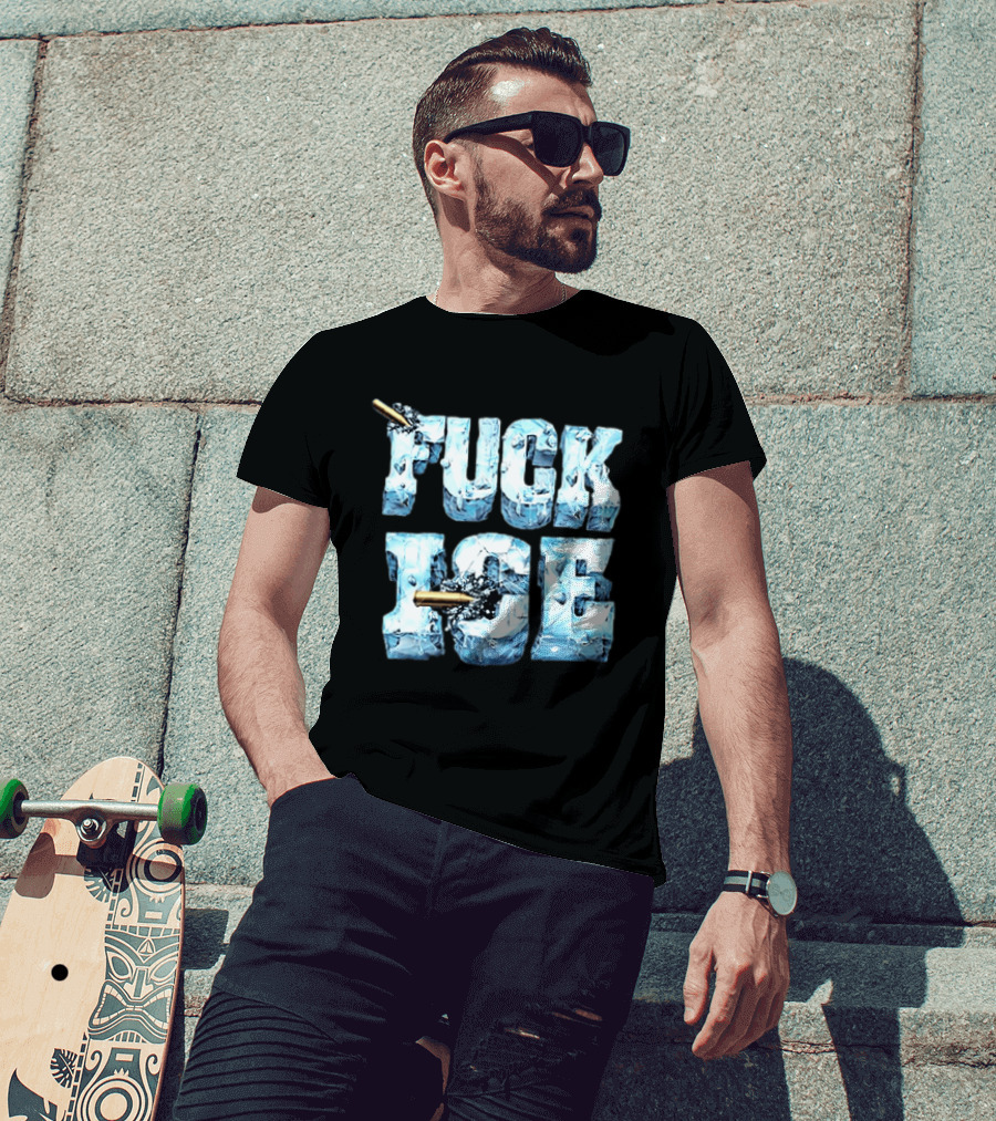 FUCK ICE Bullet Impact Ice Block Letters T-Shirt