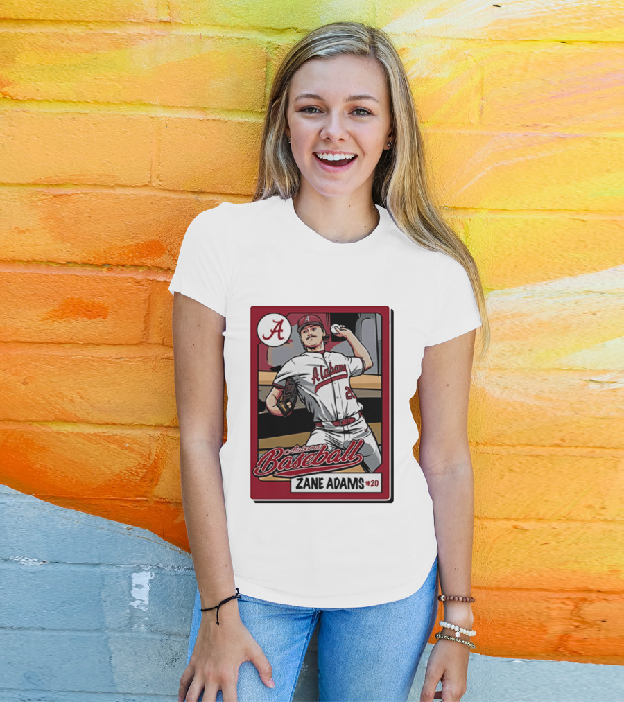 Alabama Baseball Zane Adams #20 Caricature Card T-Shirt