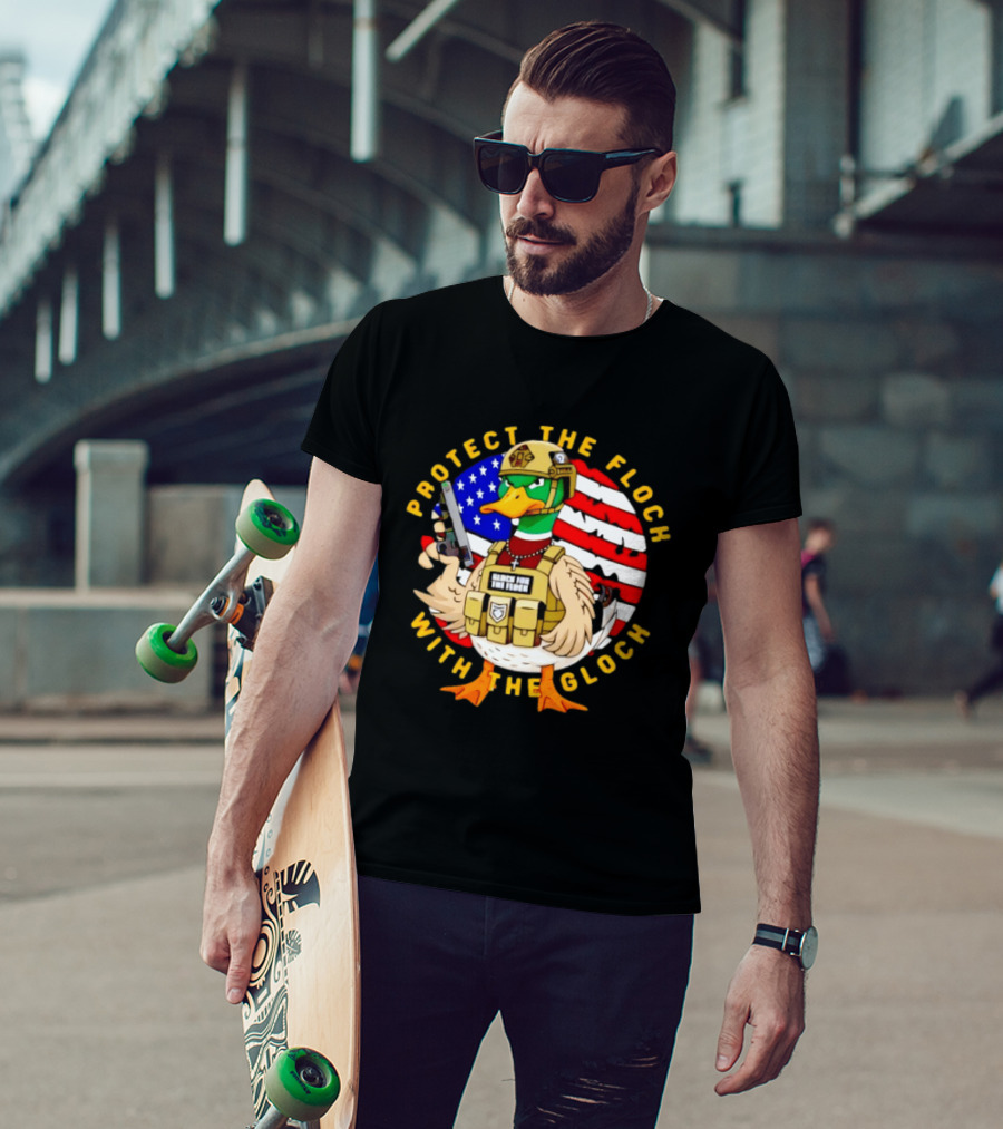 Protect The Flock With The Glock Patriotic Tactical Duck With American Flag T-Shirt