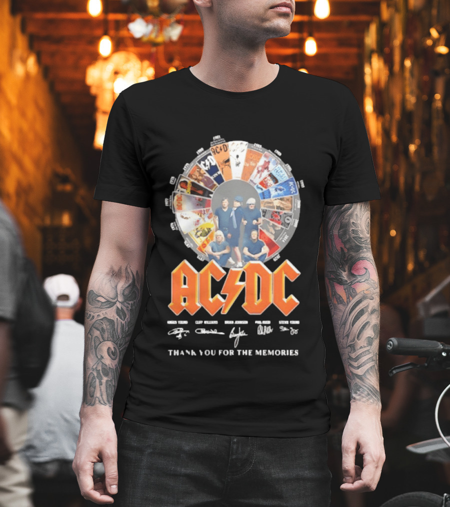 AC DC Band Name Album Collage Thank You for the Memories T-Shirt