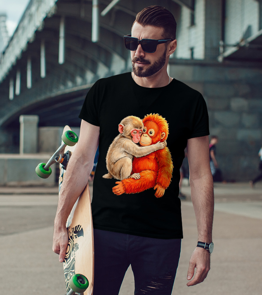 Baby Macaque Hugging Punch Monkey T-Shirt