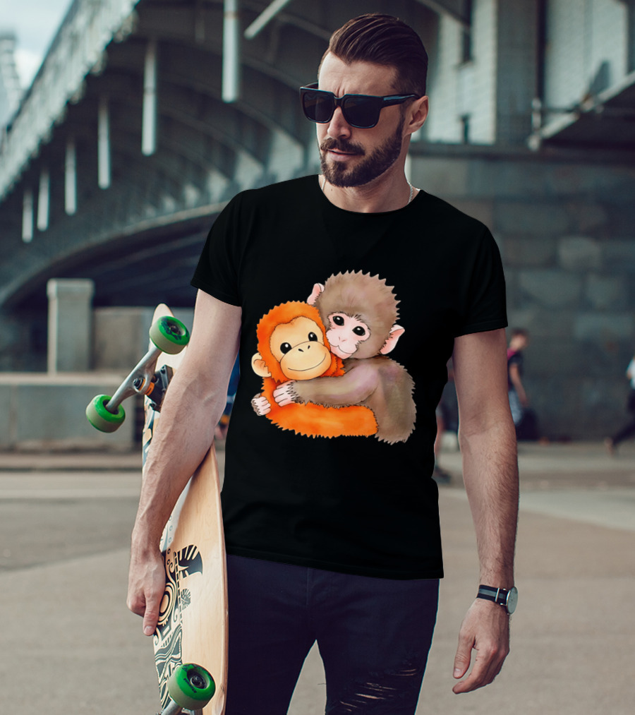 Baby Monkey Named Punch Hugging Meme Cute Animal Friendship T-Shirt