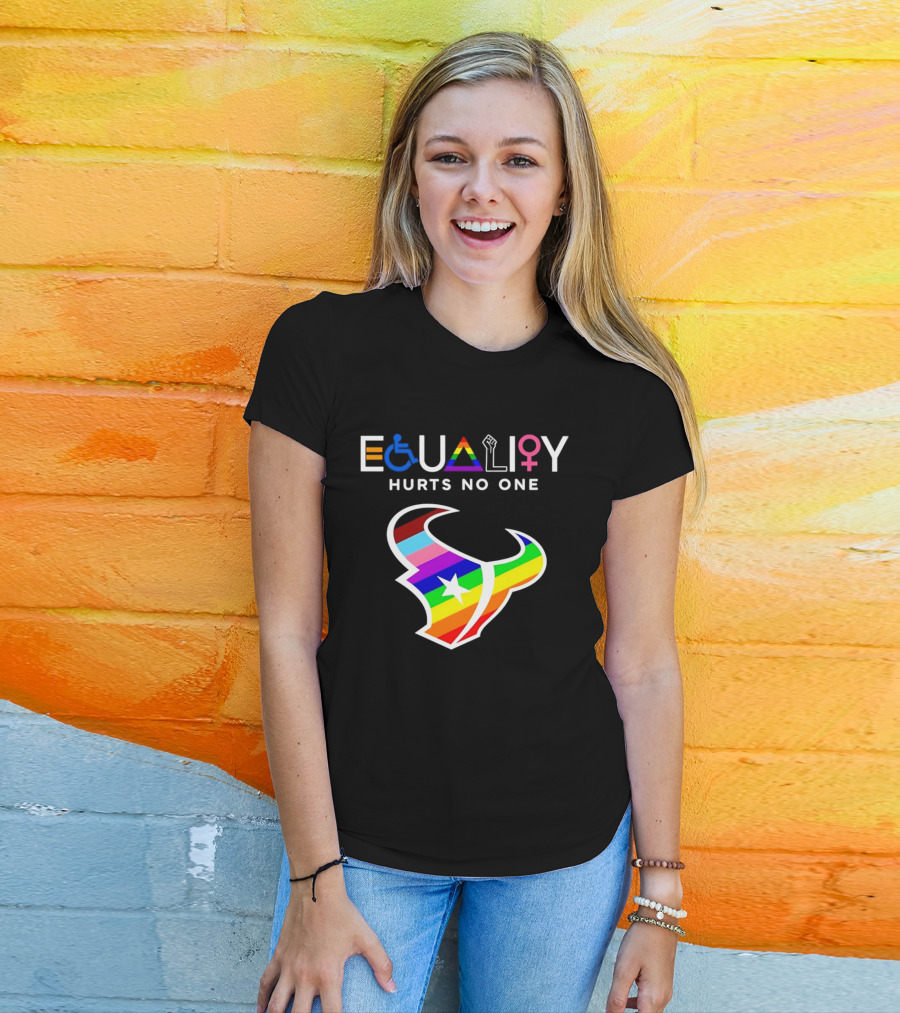 Houston Texans Equality Rainbow Logo Hurts No One T-Shirt
