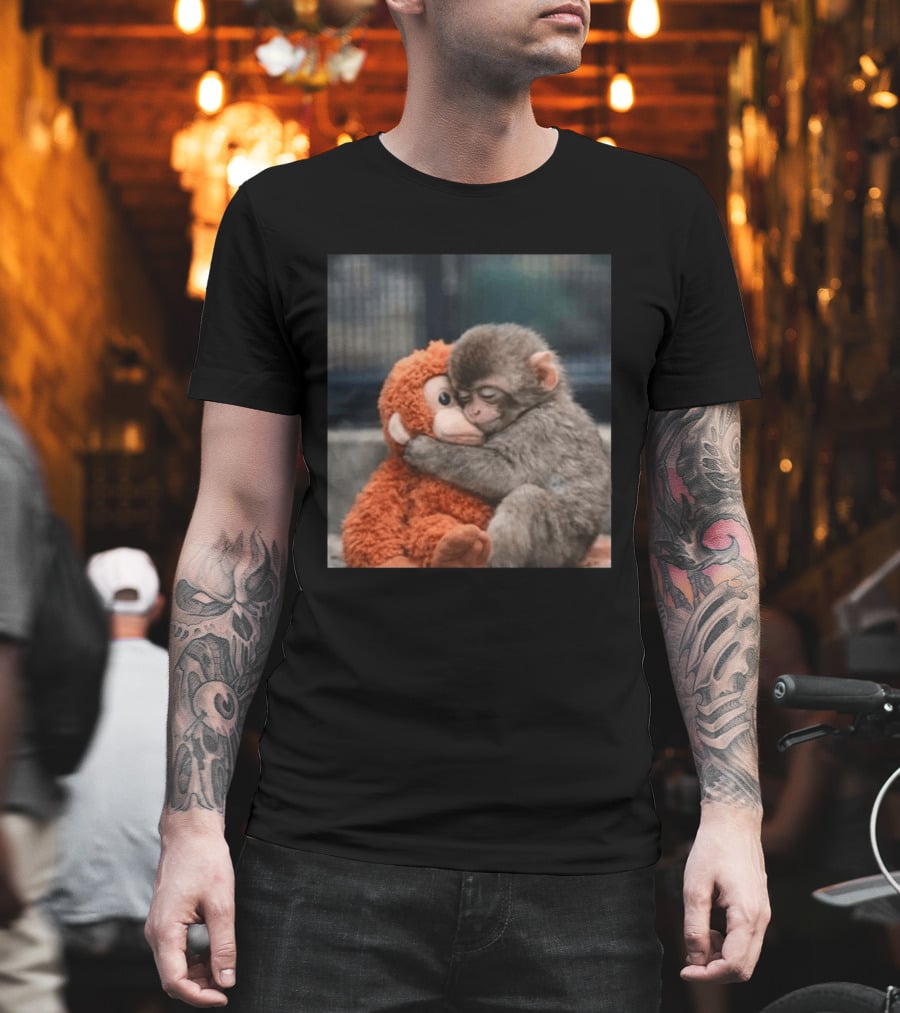 Ichikawa Zoo Punch Monkey Hugging Stuffed Toy Image T-Shirt