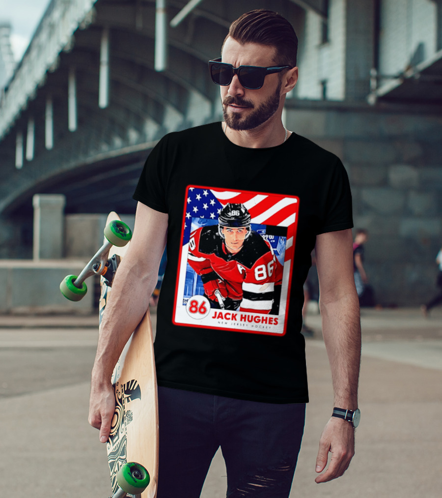 Jack Hughes 86 New Jersey Hockey American Flag T-Shirt